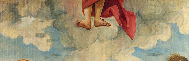 Sehr plastisch ist diese Darstellung von Hans Süß von Kulmbach aus dem frühen 16. Jahrhundert: Von Jesus sind während der Himmelfahrt nur mehr die Beine zu sehen. | Wikimedia commons